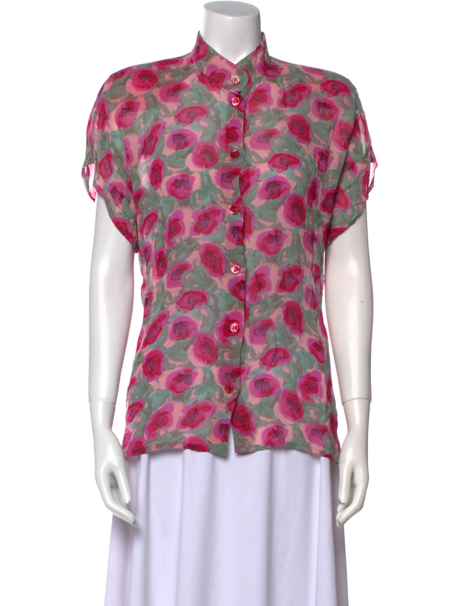 Giorgio Armani Printed Mock Neck Button-Up Top