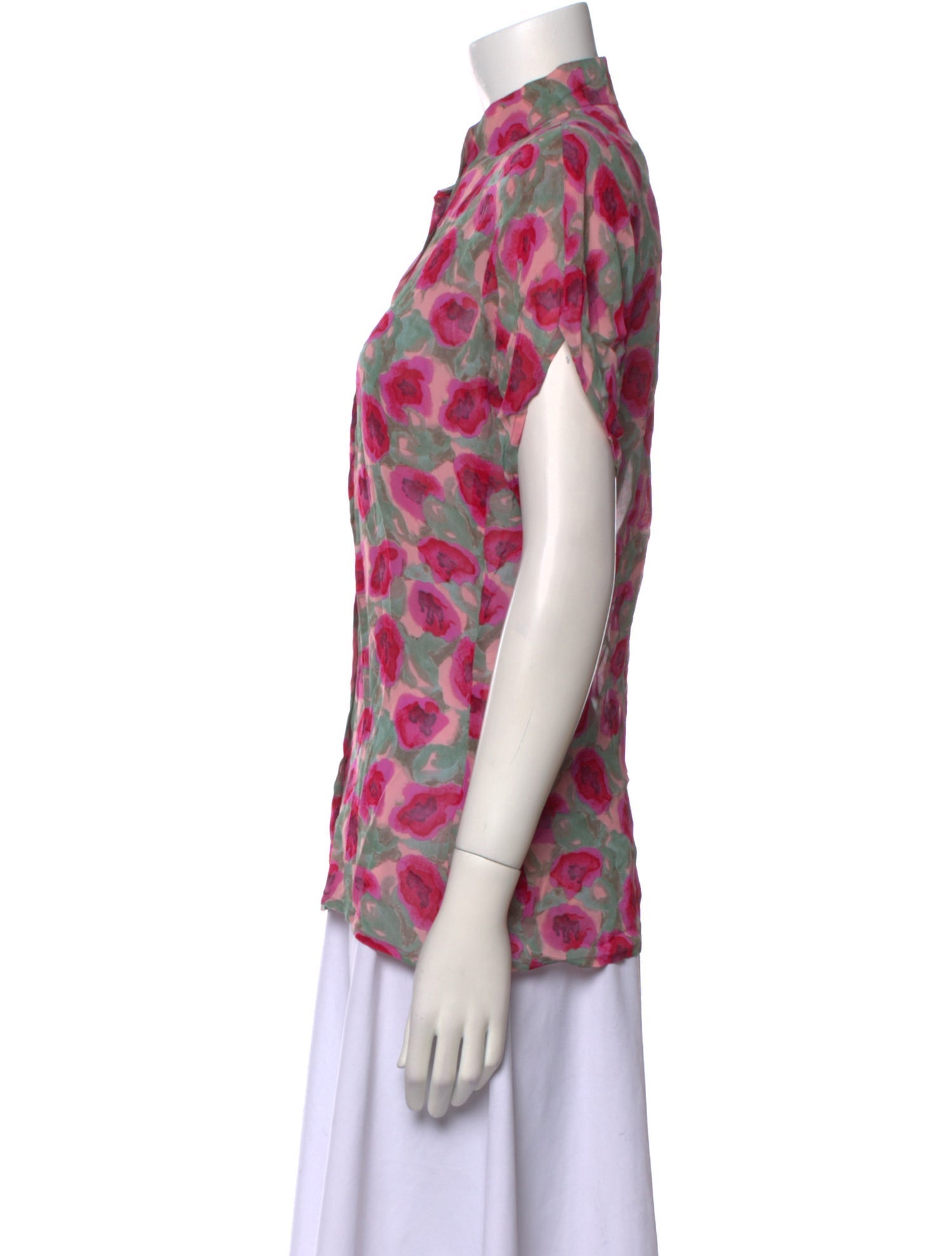 Giorgio Armani Printed Mock Neck Button-Up Top