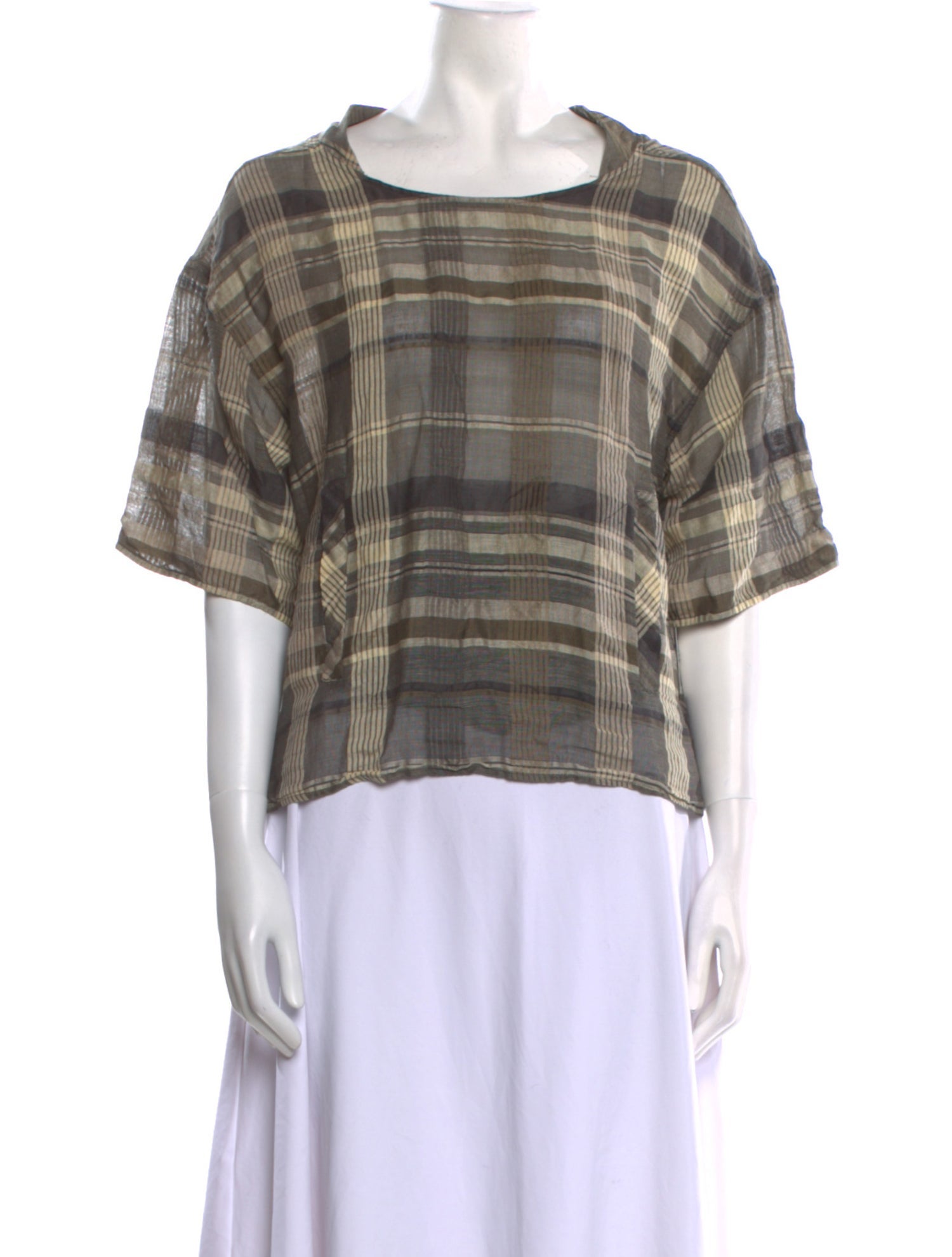 Giorgio Armani Plaid Print Scoop Neck Crop Top