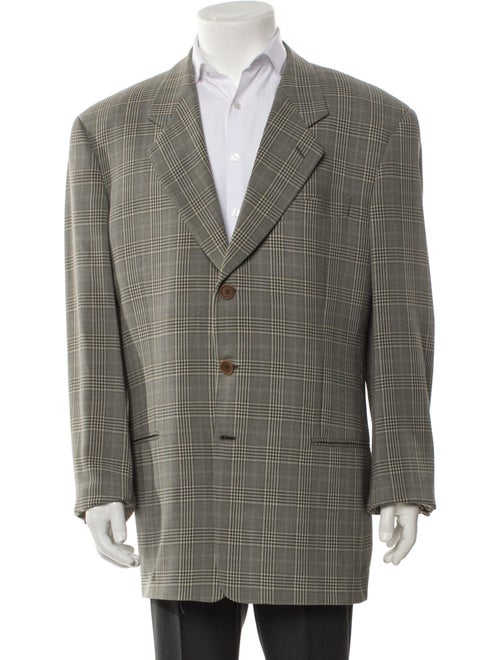 Giorgio Armani Virgin Wool Plaid Print Blazer