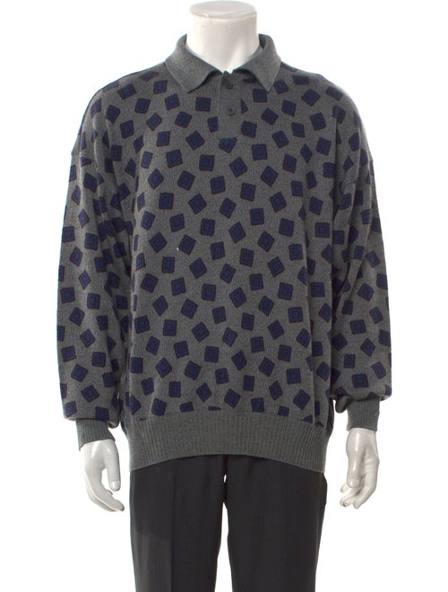 Giorgio Armani Wool Printed Polo Sweater