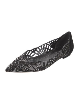 Giorgio Armani Suede Crystal Embellishments D'Orsay Flats