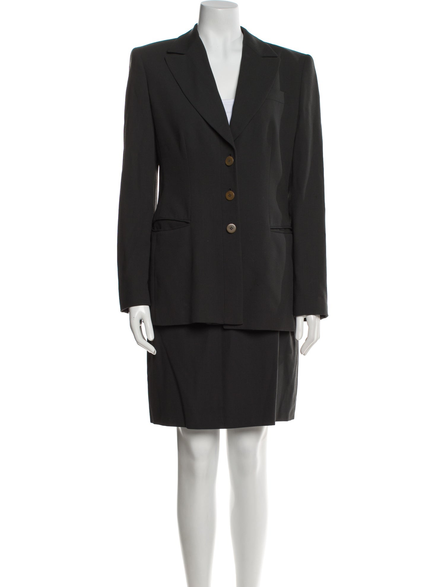 Giorgio Armani Virgin Wool Pleated Accents Skirt Suit