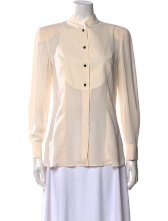 Giorgio Armani Silk Mock Neck Button-Up Top
