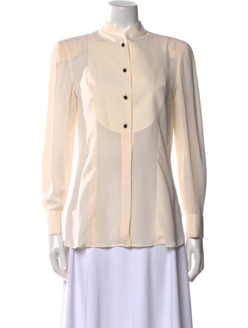 Giorgio Armani Silk Mock Neck Button-Up Top