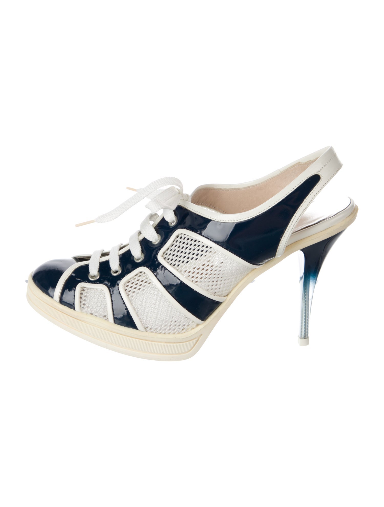 Giorgio Armani Patent Leather Colorblock Pattern T-Strap Pumps