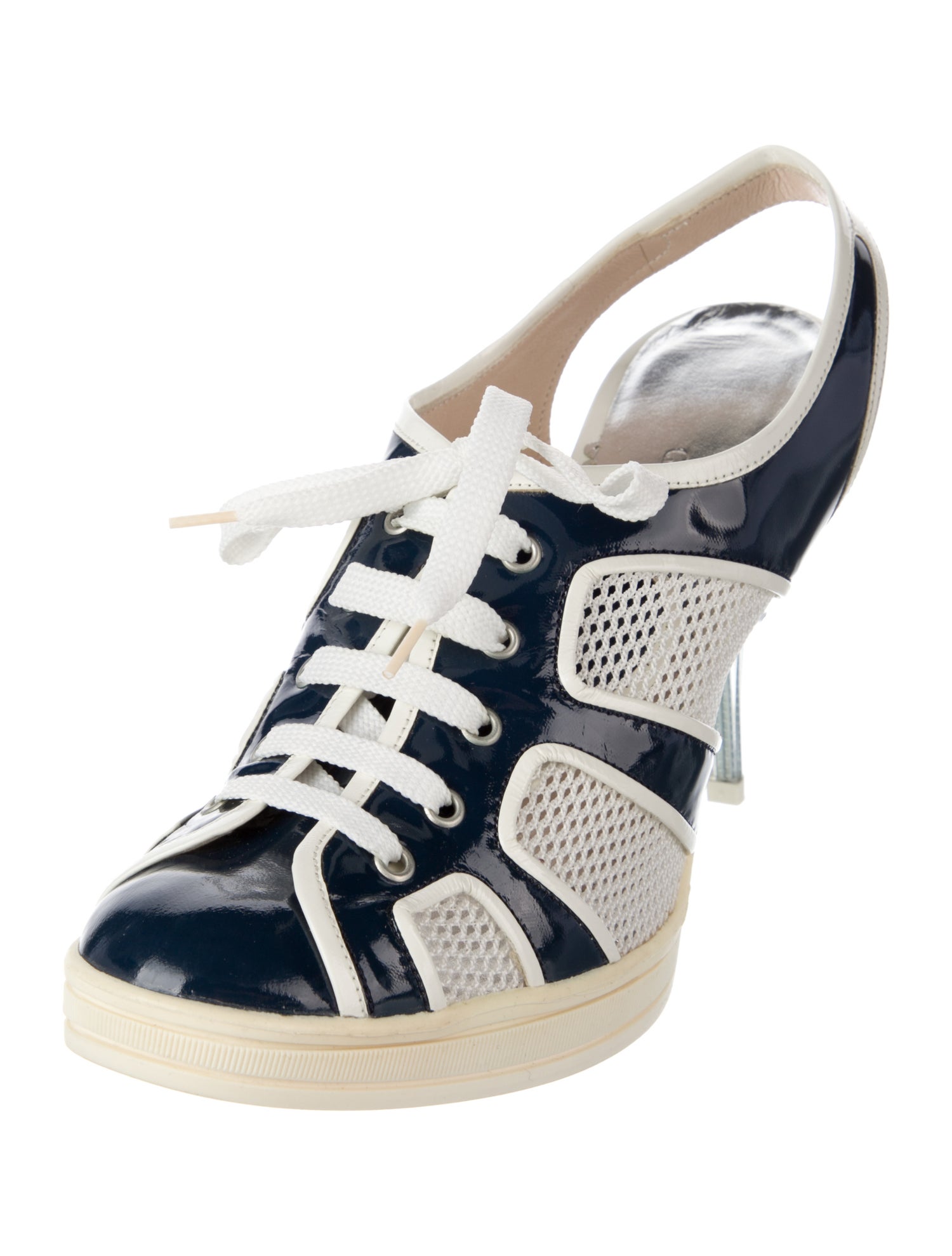 Giorgio Armani Patent Leather Colorblock Pattern T-Strap Pumps