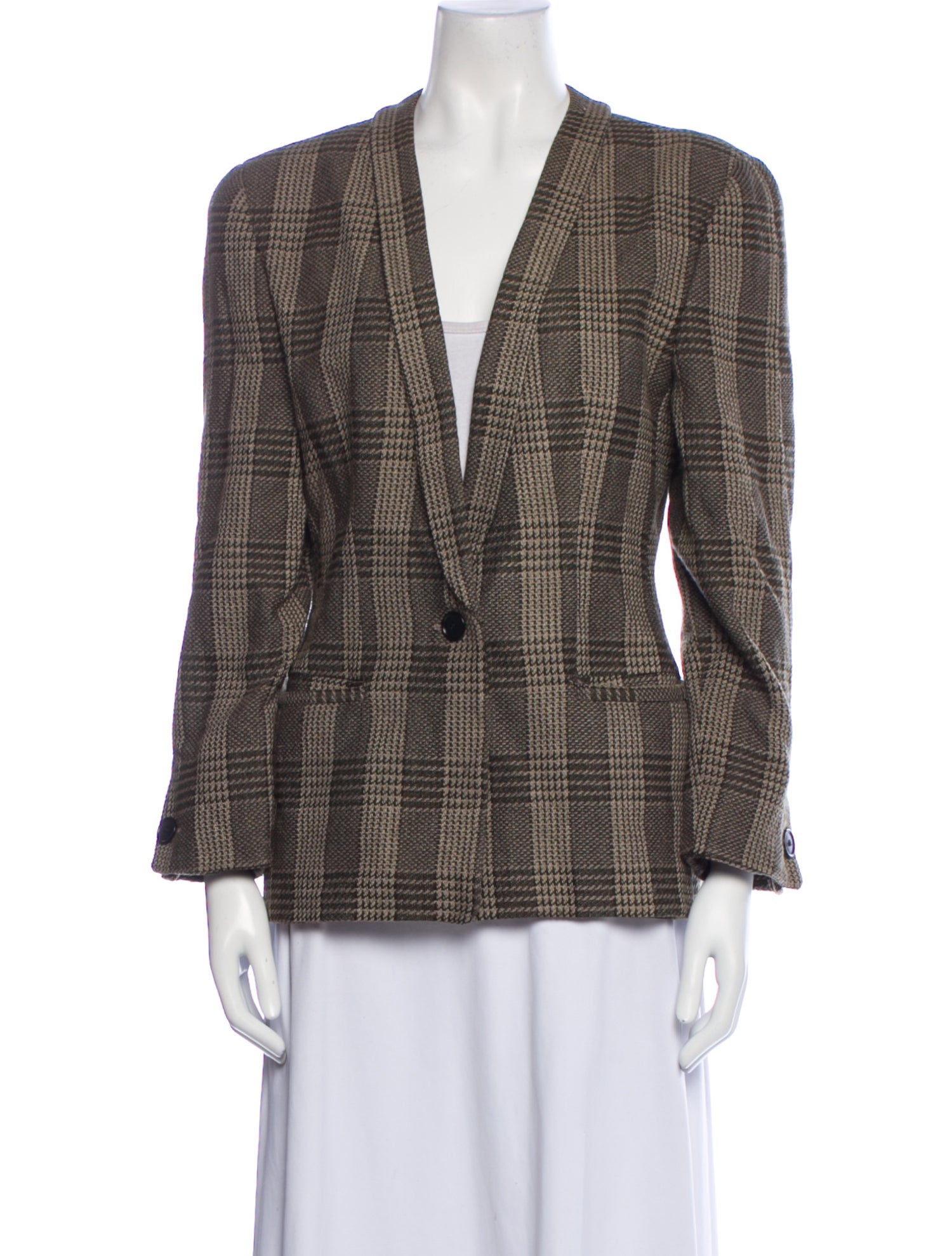 Giorgio Armani Wool Plaid Print Blazer