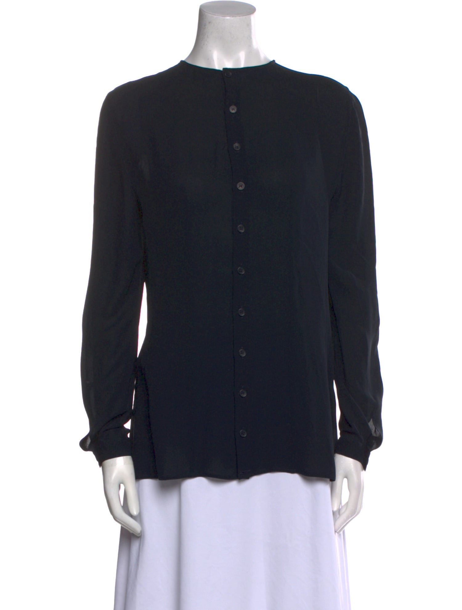 Giorgio Armani Silk Crew Neck Button-Up Top