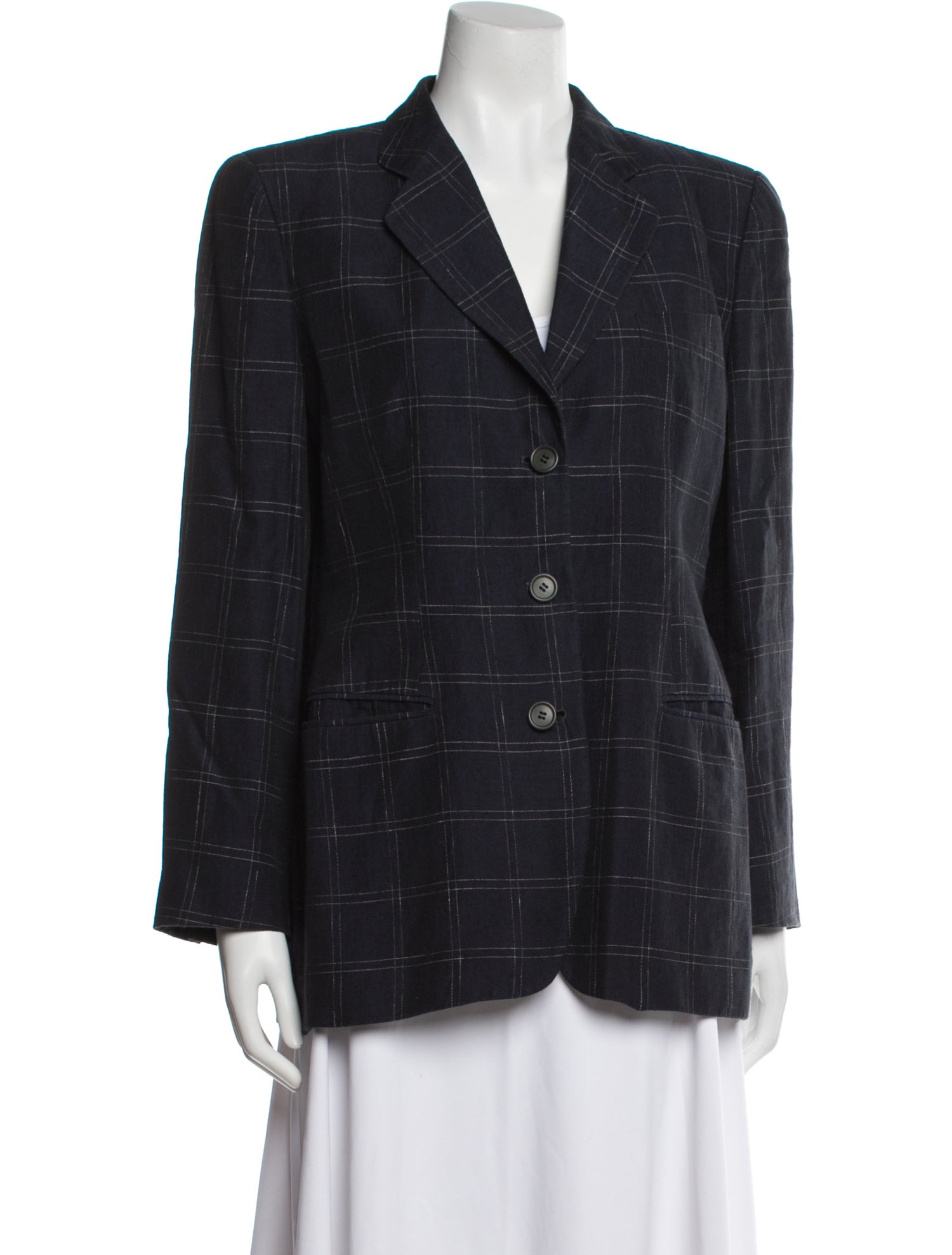 Giorgio Armani Linen Plaid Print Blazer