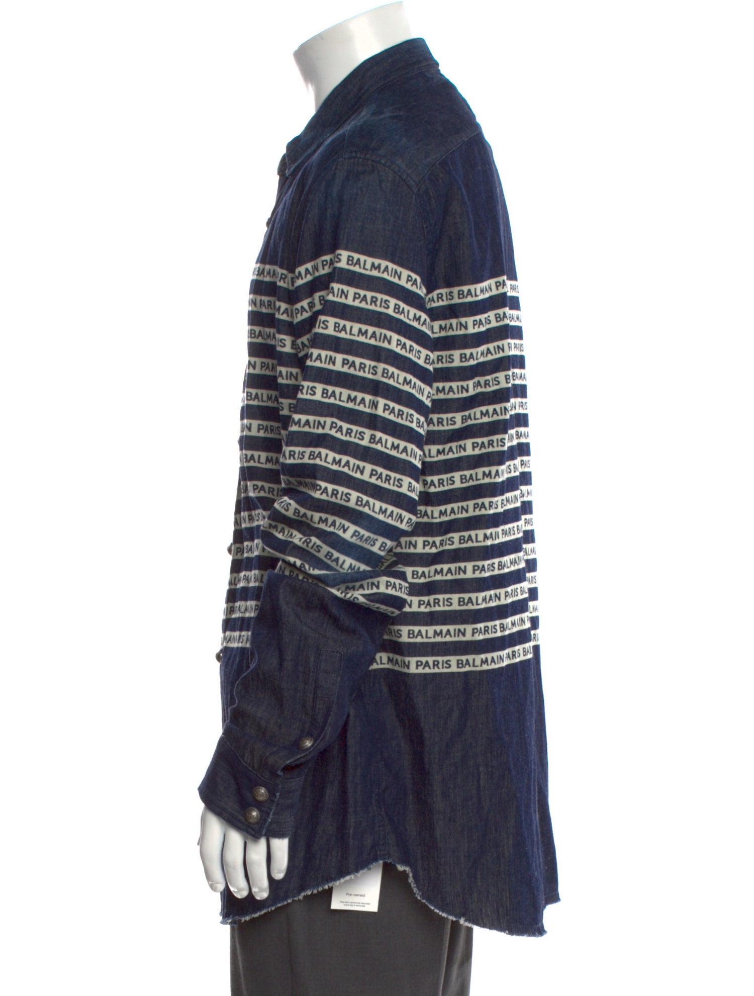 Balmain Striped Long Sleeve Denim Shirt