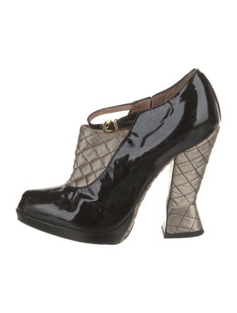 Emporio Armani Patent Leather Plaid Print Pumps