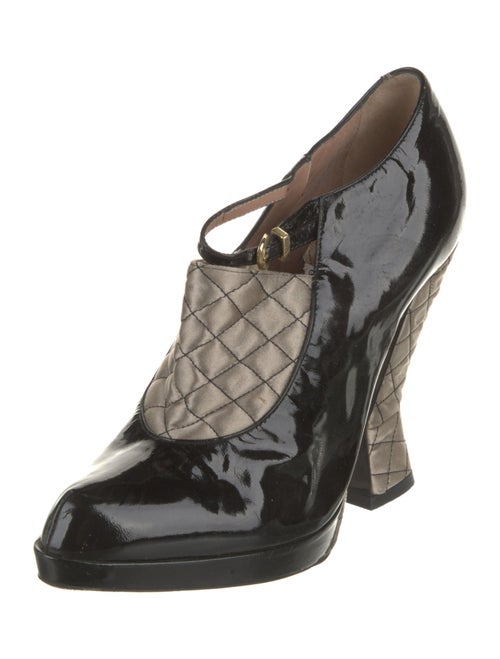 Emporio Armani Patent Leather Plaid Print Pumps