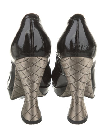 Emporio Armani Patent Leather Plaid Print Pumps