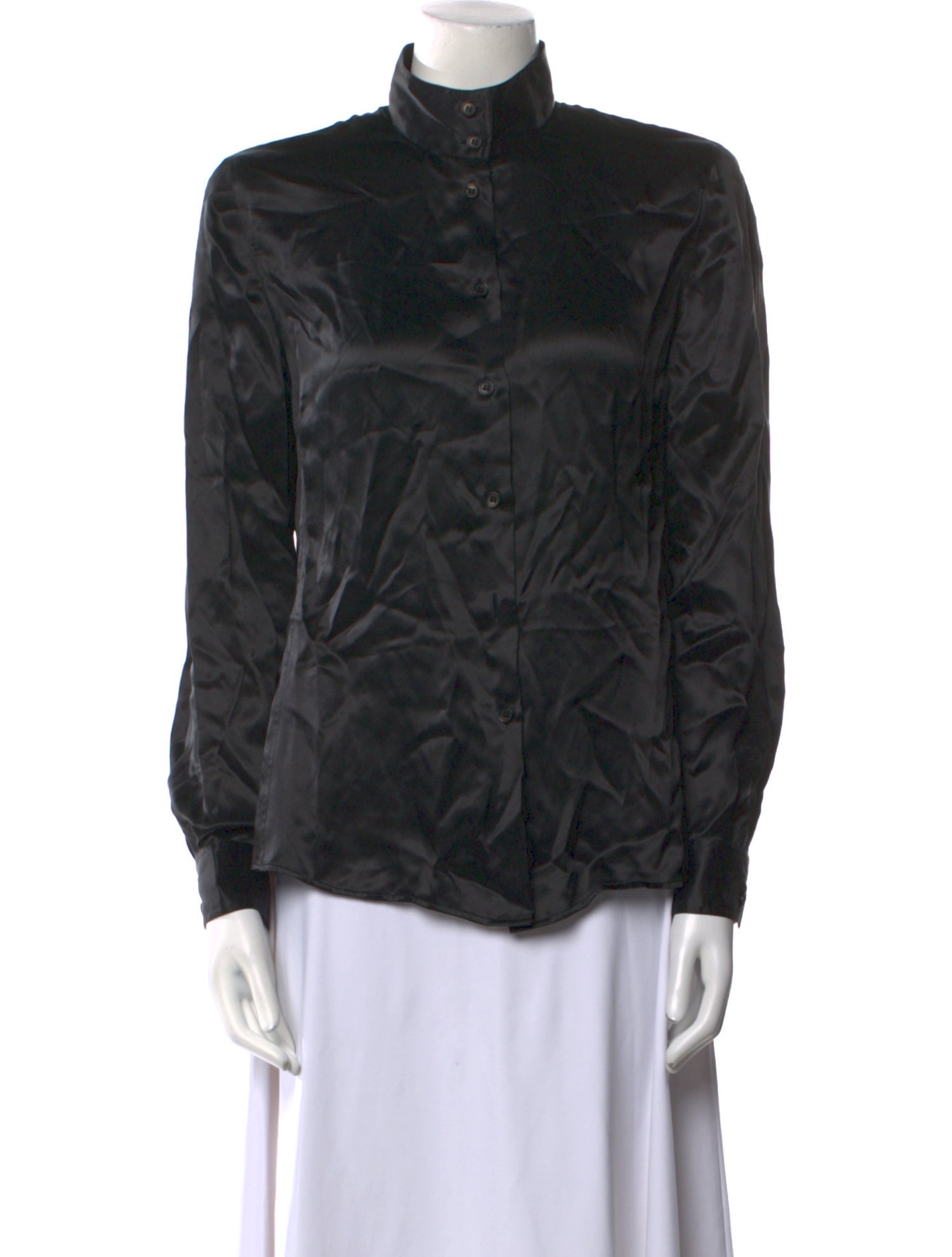 Giorgio Armani Silk Mock Neck Button-Up Top
