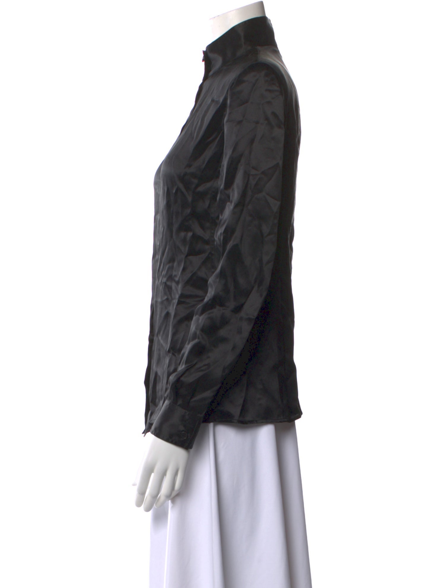 Giorgio Armani Silk Mock Neck Button-Up Top