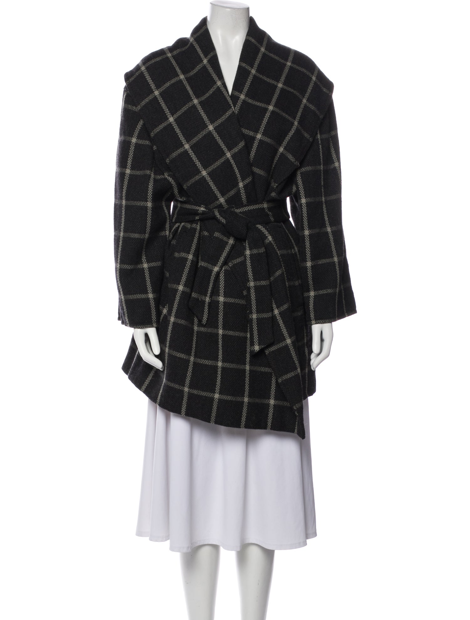 Giorgio Armani Wool Plaid Print Trench Coat