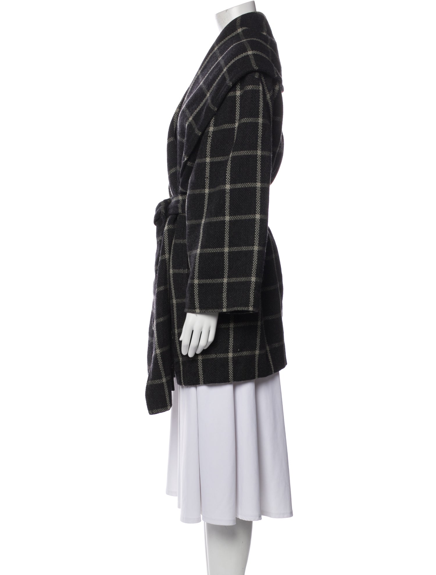 Giorgio Armani Wool Plaid Print Trench Coat