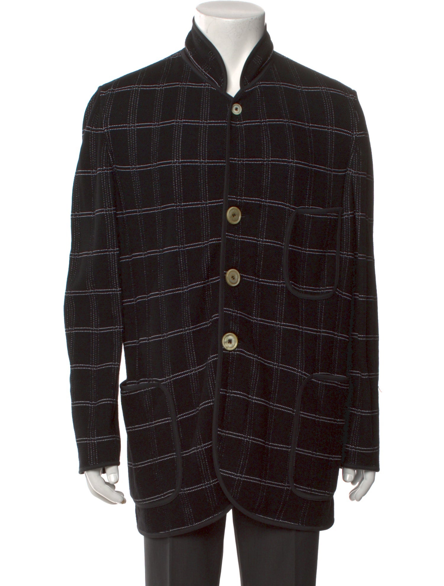 Giorgio Armani Virgin Wool Plaid Print Cardigan