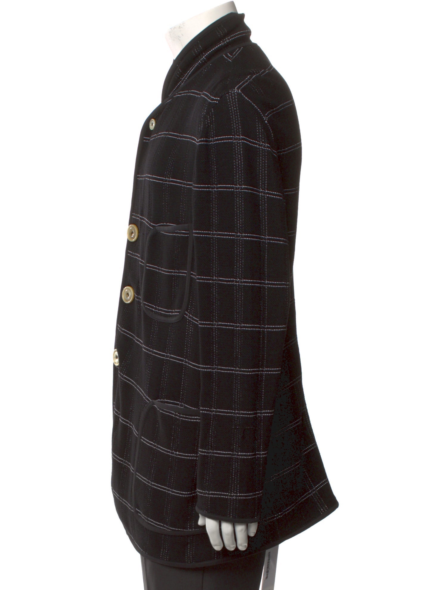 Giorgio Armani Virgin Wool Plaid Print Cardigan