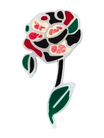 Giorgio Armani Enameled Resin Rose Pin Brooch