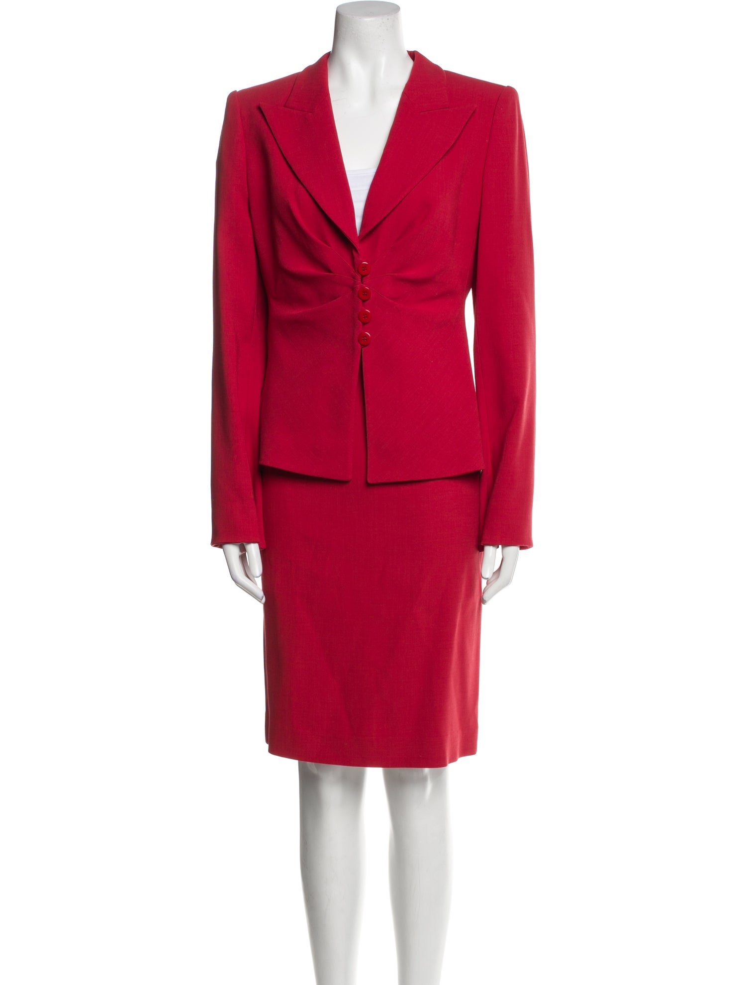 Giorgio Armani Virgin Wool Pleated Accents Skirt Suit