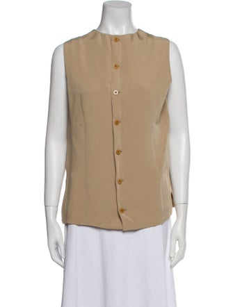Giorgio Armani Crew Neck Sleeveless Button-Up Top