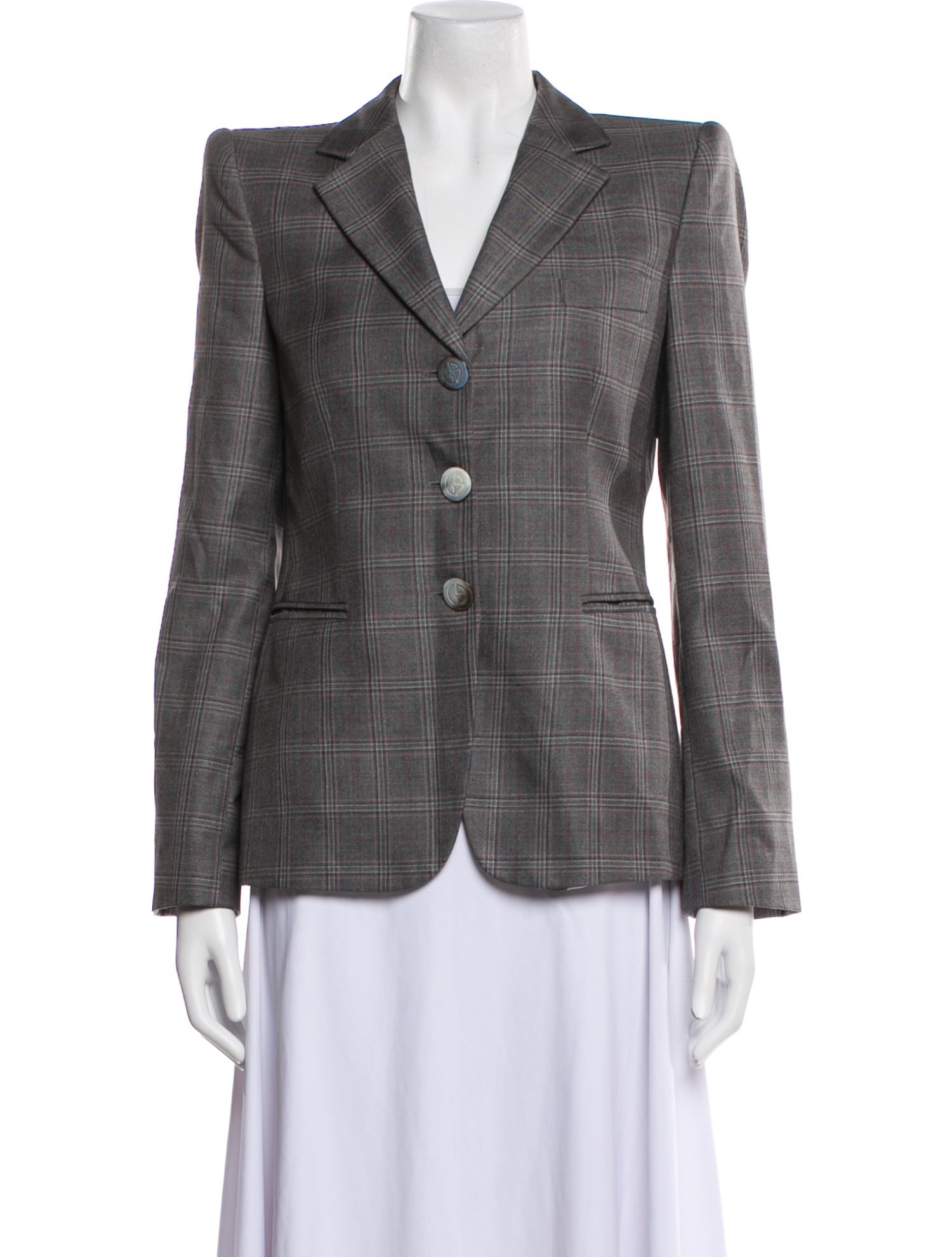 Giorgio Armani Virgin Wool Plaid Print Blazer
