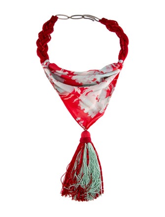 Giorgio Armani Silk Beaded Tassel Scarf Necklace