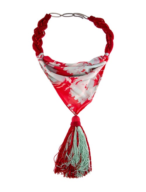 Giorgio Armani Silk Beaded Tassel Scarf Necklace