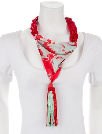 Giorgio Armani Silk Beaded Tassel Scarf Necklace