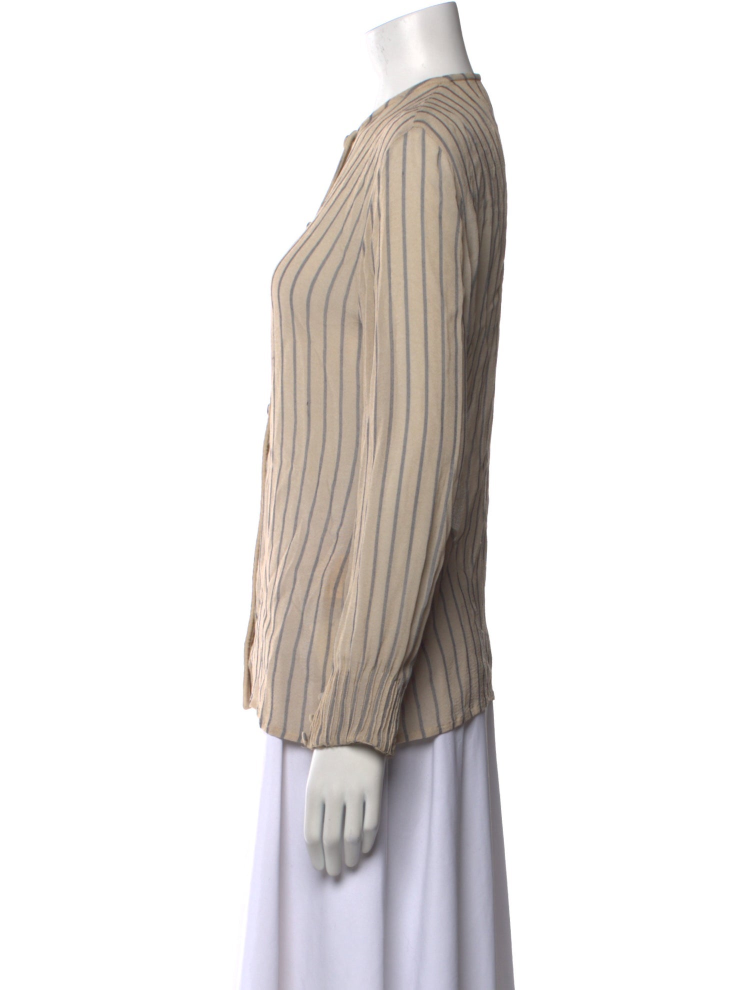 Giorgio Armani Striped Mock Neck Button-Up Top