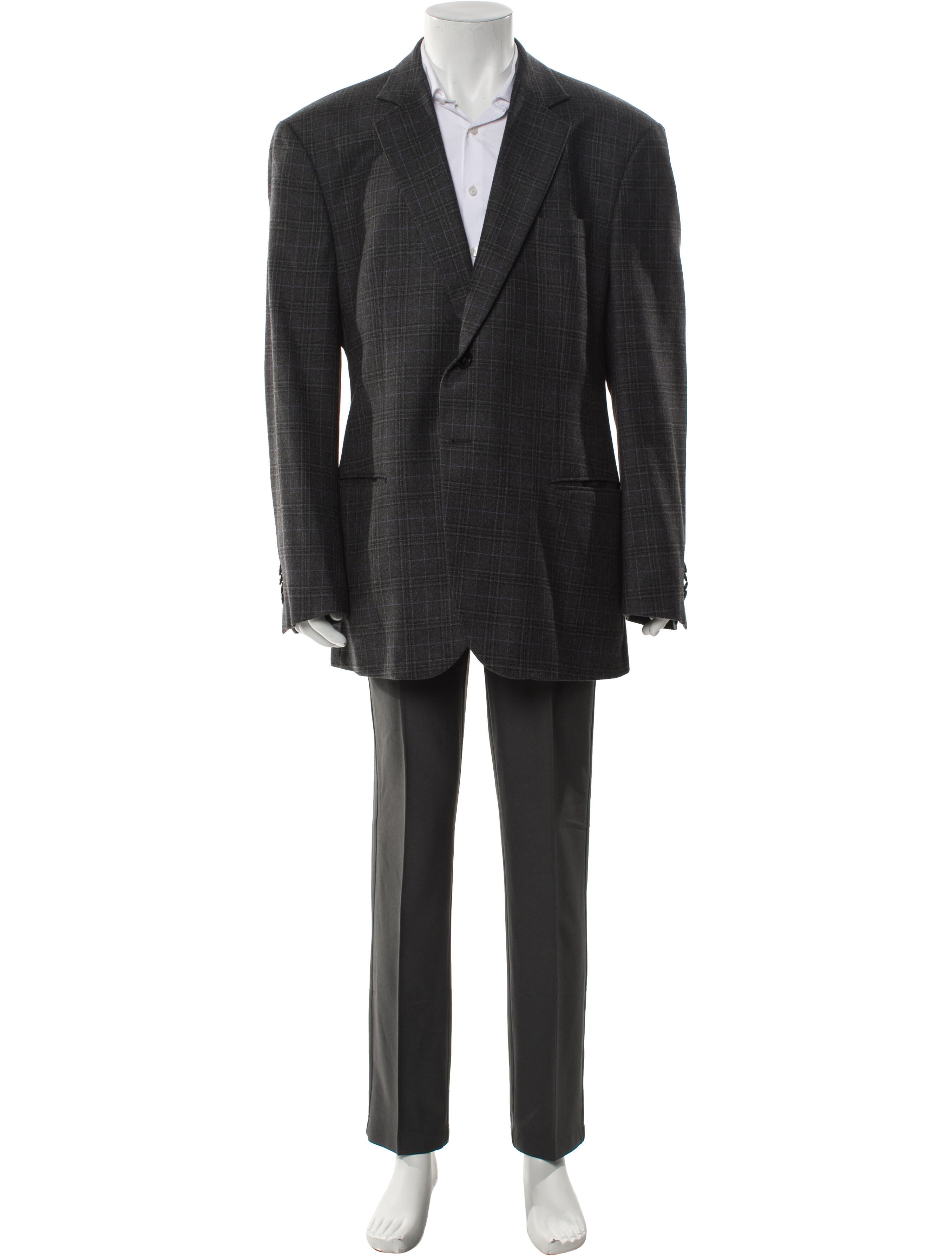 Giorgio Armani Virgin Wool Plaid Print Blazer