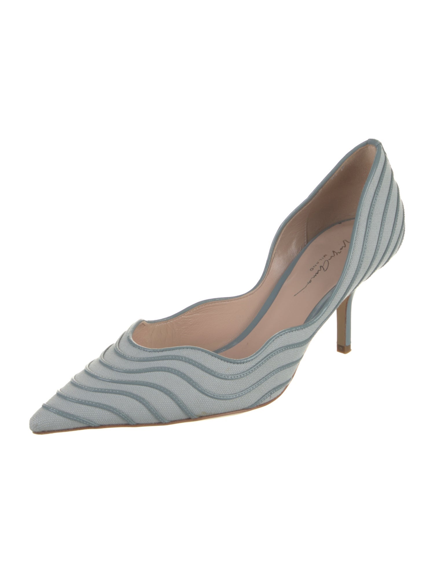 Giorgio Armani Striped Leather Trim Embellishment D'Orsay Pumps