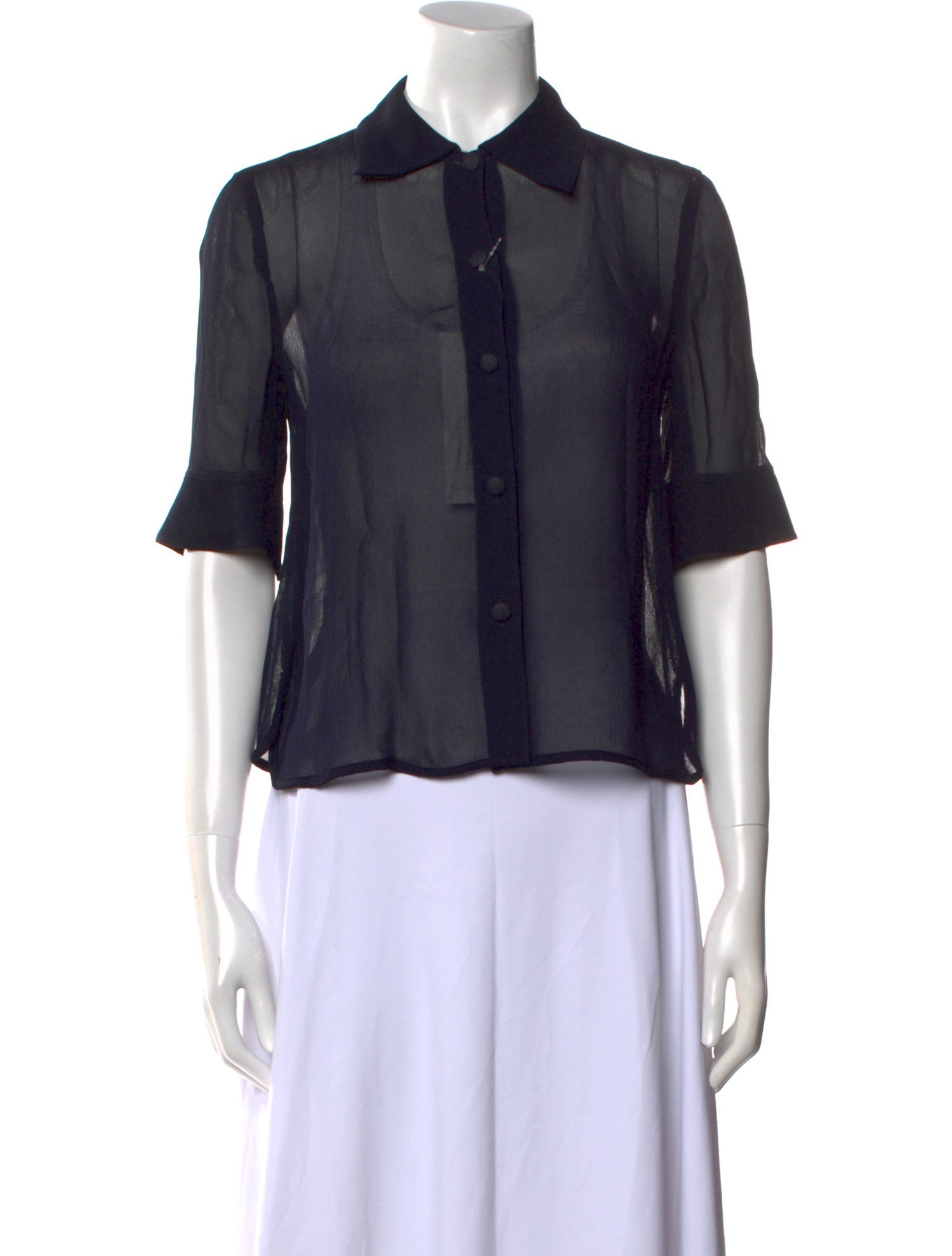 Giorgio Armani Silk Short Sleeve Button-Up Top