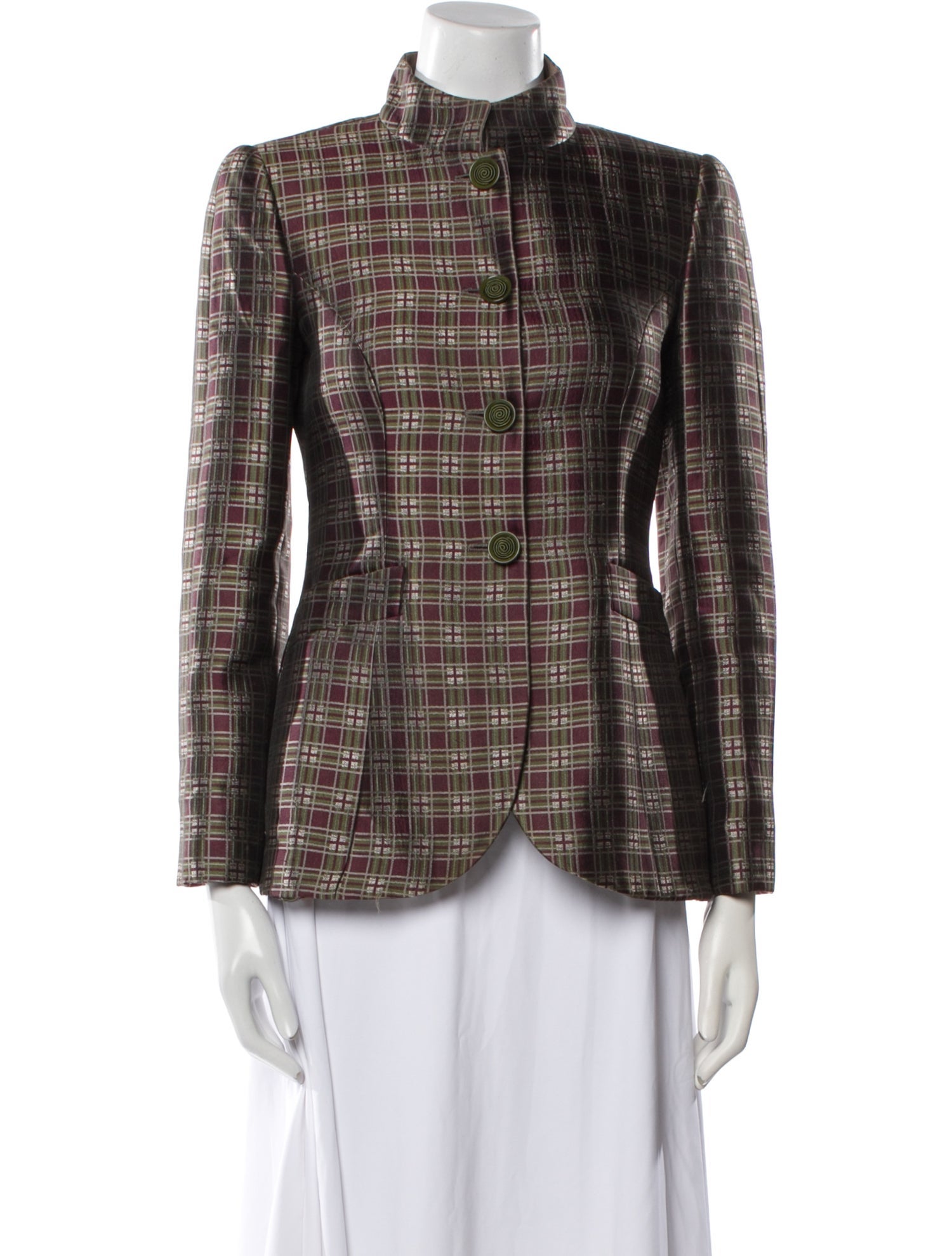 Giorgio Armani Wool Plaid Print Evening Jacket