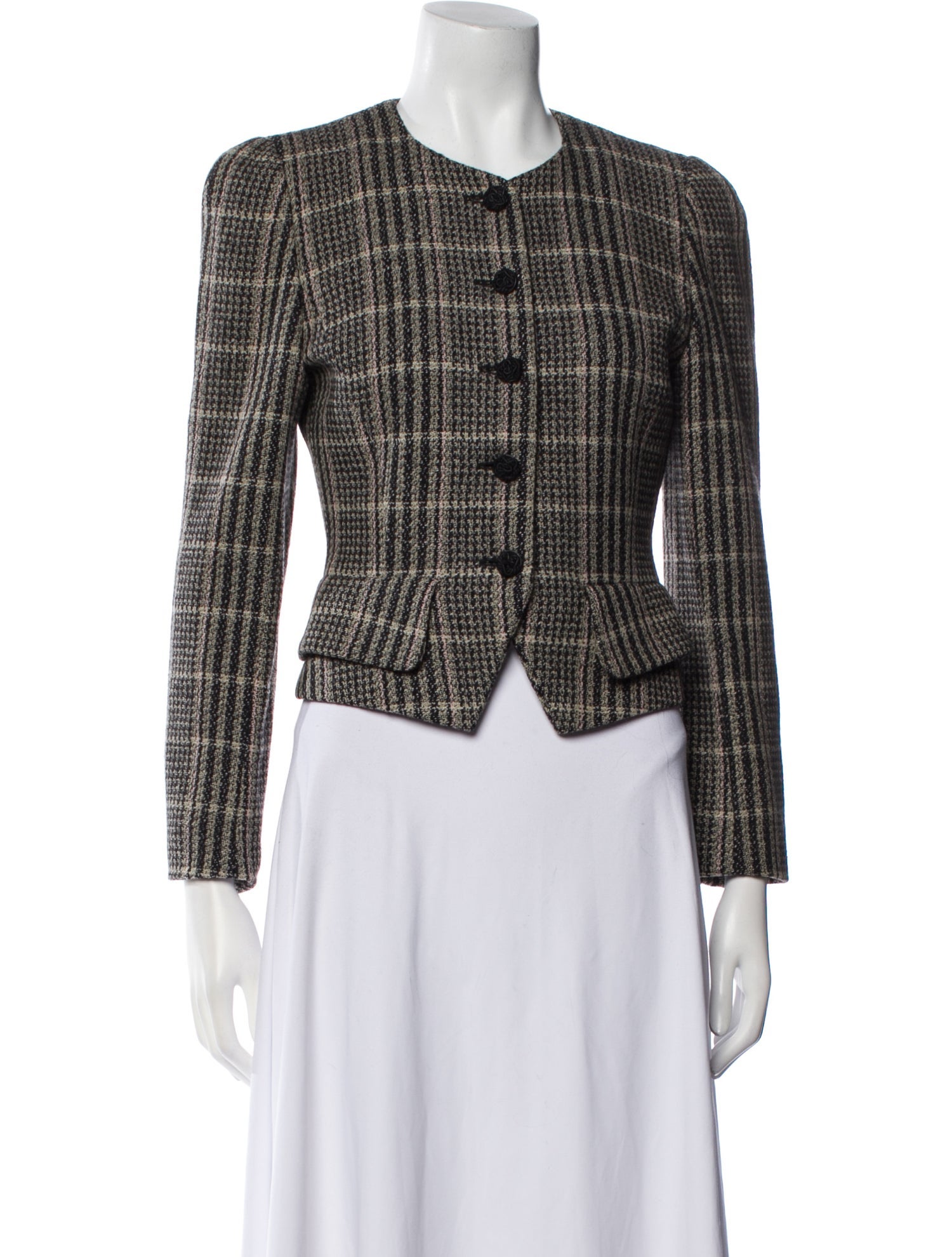 Giorgio Armani Wool Plaid Print Evening Jacket