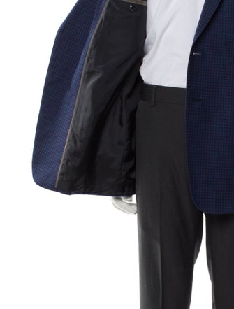 Giorgio Armani Virgin Wool Plaid Print Peacoat