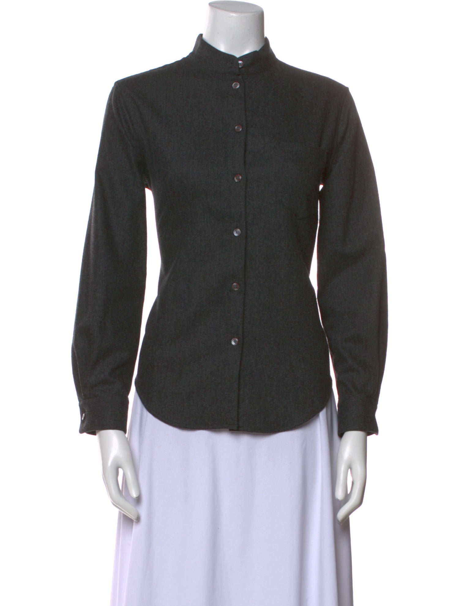 Giorgio Armani Wool Mock Neck Button-Up Top