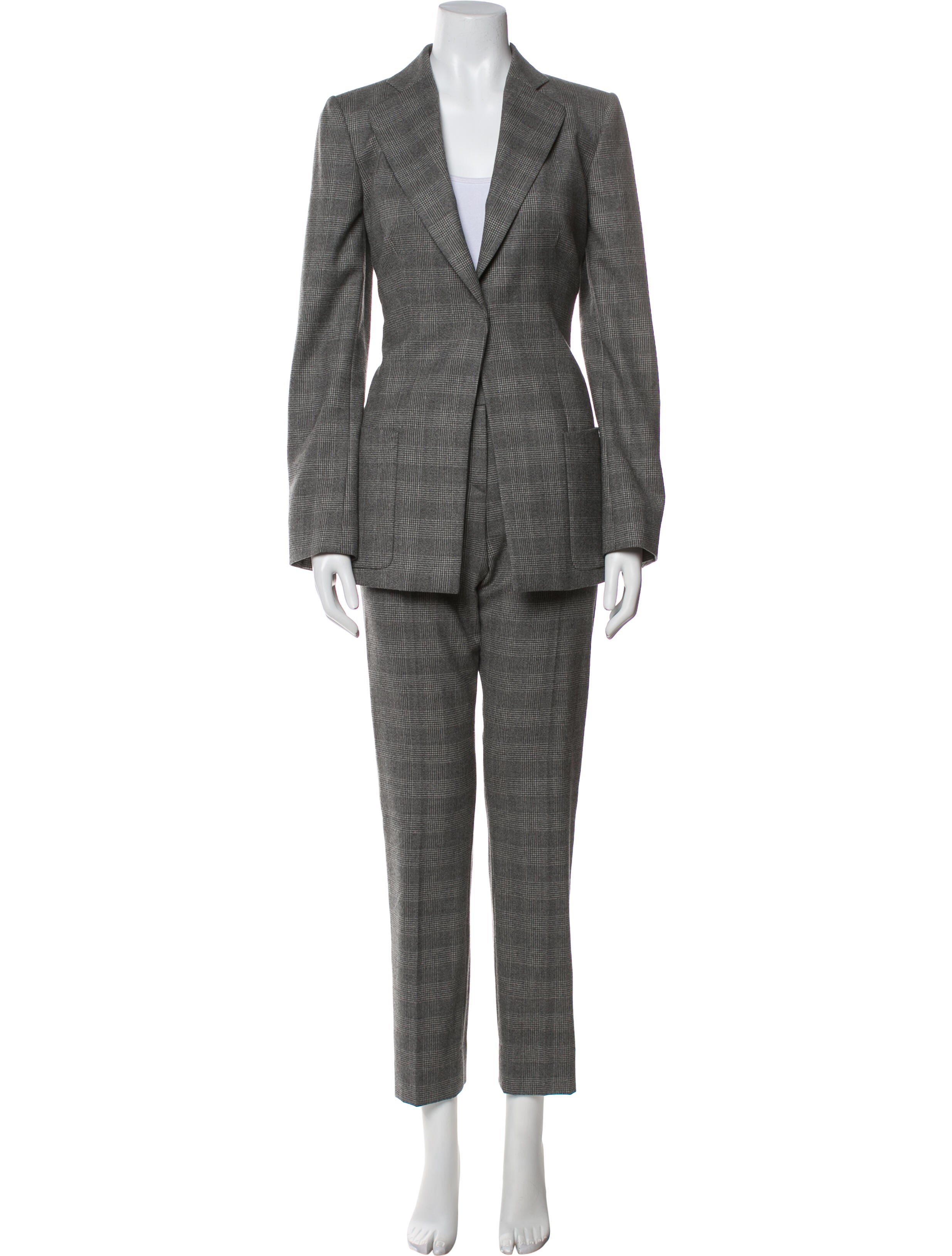 Giorgio Armani Virgin Wool Plaid Print Pantsuit