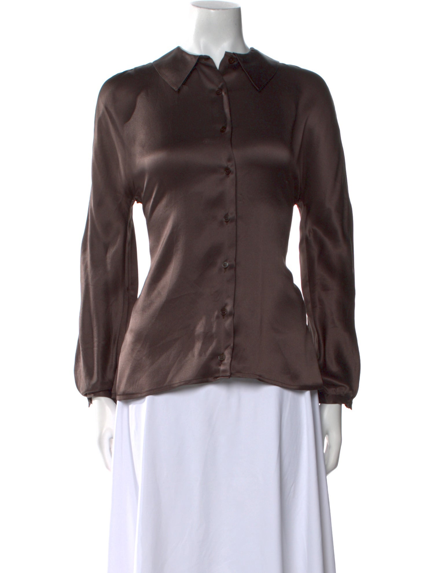 Giorgio Armani Silk Mock Neck Button-Up Top