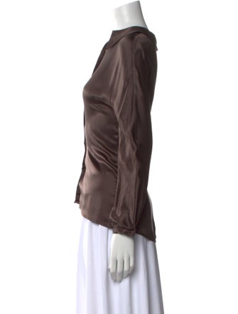 Giorgio Armani Silk Mock Neck Button-Up Top