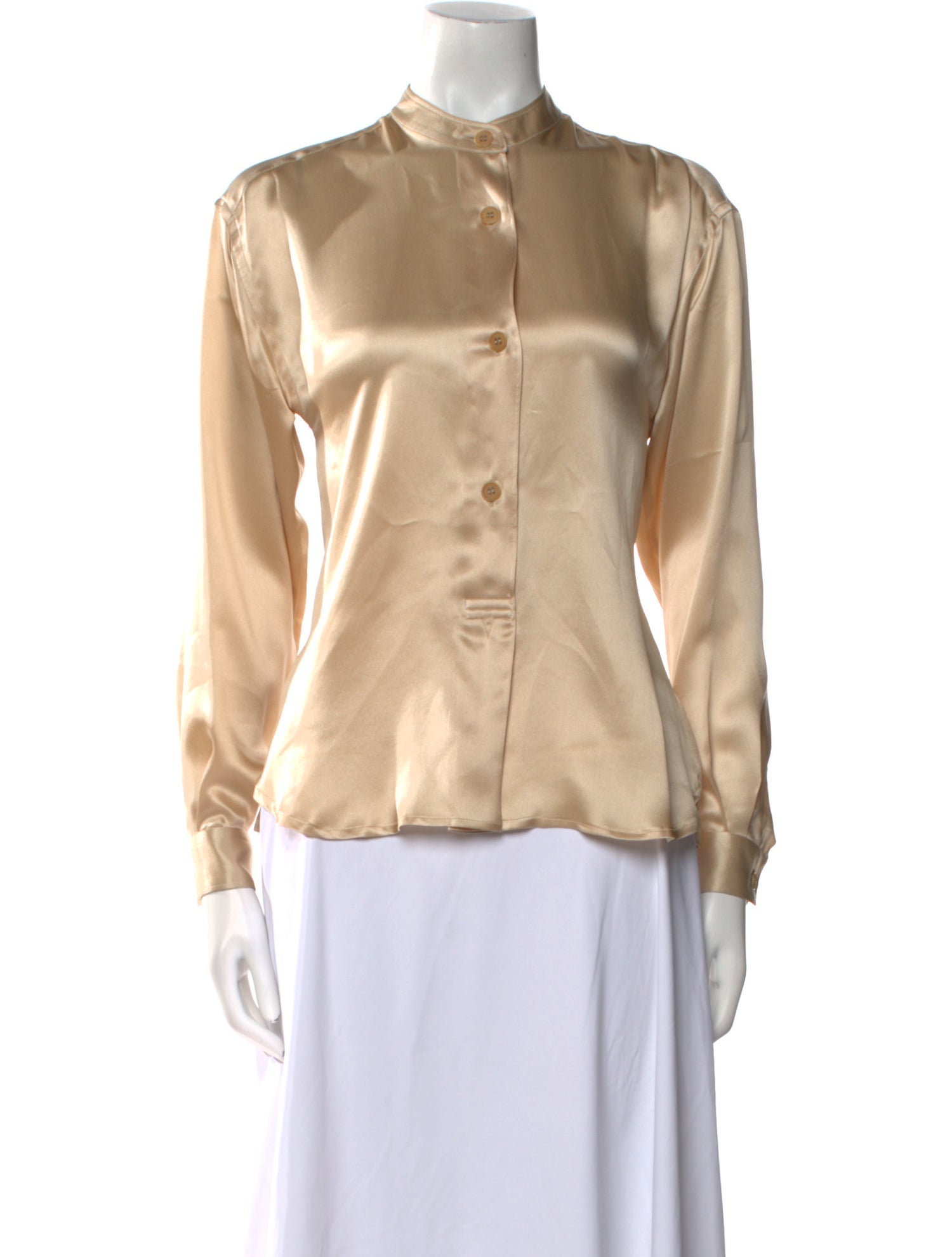 Giorgio Armani Silk Mock Neck Button-Up Top