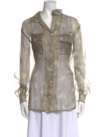 Giorgio Armani Floral Print Long Sleeve Button-Up Top