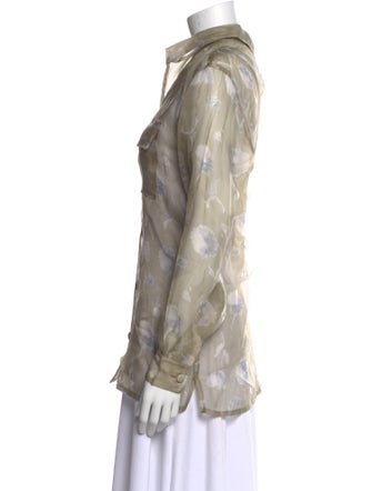 Giorgio Armani Floral Print Long Sleeve Button-Up Top