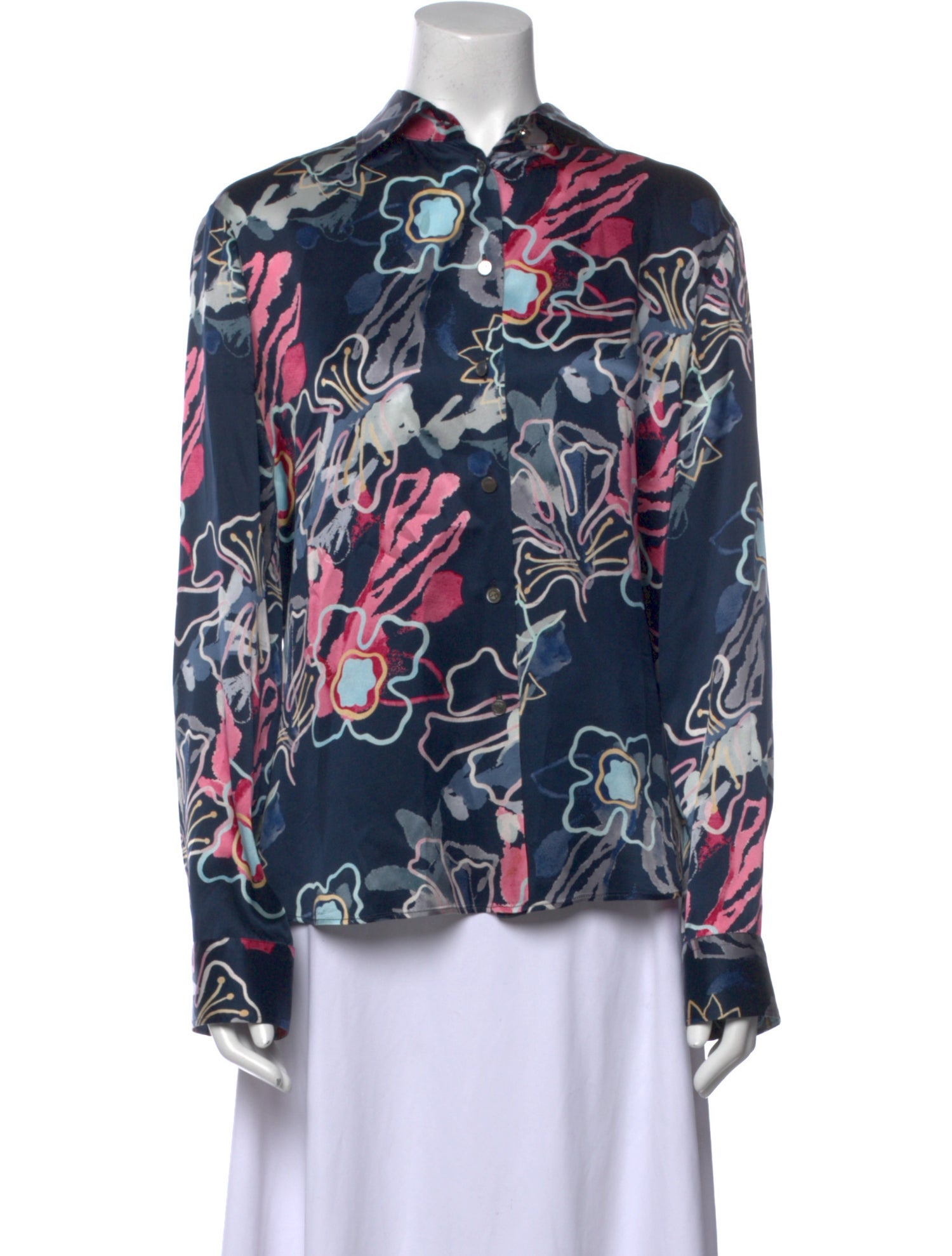 Giorgio Armani Floral Print Long Sleeve Button-Up Top