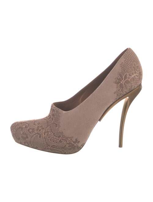 Giorgio Armani Suede Lace Trim Embellishment Pumps
