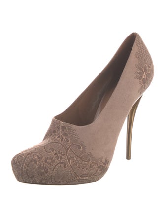 Giorgio Armani Suede Lace Trim Embellishment Pumps