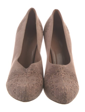 Giorgio Armani Suede Lace Trim Embellishment Pumps