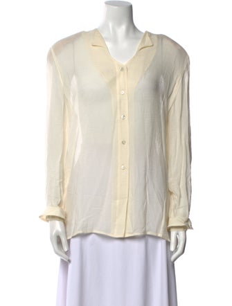 Giorgio Armani V-Neck Long Sleeve Button-Up Top